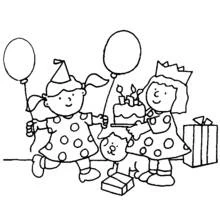 Two girls celebrating a birthday party coloring page