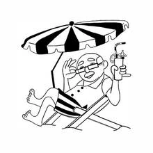 Grandpa relaxing on the beach coloring page