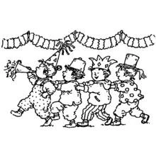 Children marching in a birthday parade coloring page