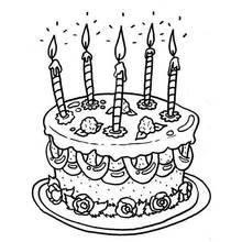 Birthday cake with five lit candles coloring page