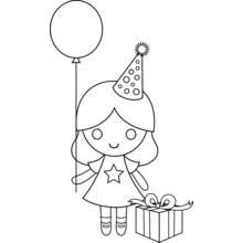 Birthday girl holding a balloon coloring page