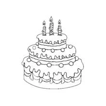 Three-tiered birthday cake with candles coloring page