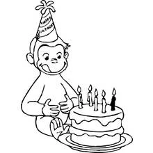 Curious George celebrating his birthday coloring page