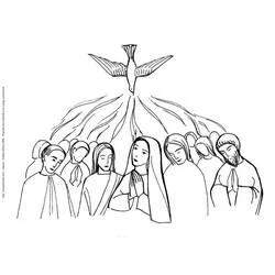 Holy Spirit descending on the apostles and Mary coloring page