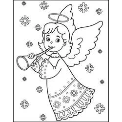 Christmas Angel playing a trumpet coloring page