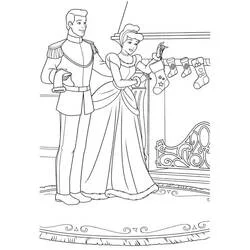 Cinderella and Prince Charming hanging Christmas stockings coloring page