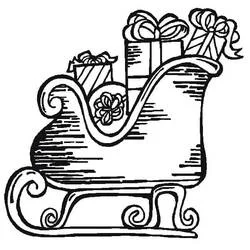 Spiral-scrolled sleigh with bowed gifts coloring page