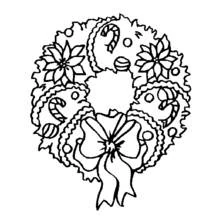 Christmas wreath with poinsettias and bow coloring page