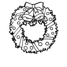Christmas wreath with bow and bells coloring page