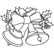 Christmas bells with bow and holly coloring page