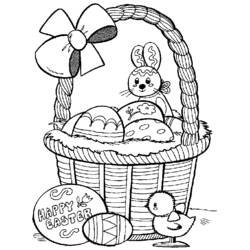 Easter basket with bunny and eggs coloring page
