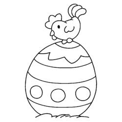 Little hen perched on a giant Easter egg coloring page