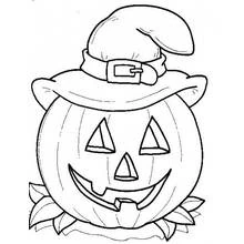 Jack-o'-lantern wearing a witch hat coloring page