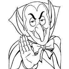 Vampire with a bow tie raising his hand coloring page