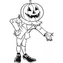 Scarecrow with carved jack-o'-lantern head coloring page