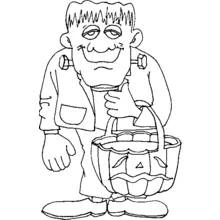 Frankenstein's monster with candy basket coloring page