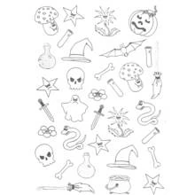 Halloween symbols collage coloring page