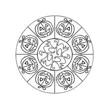 Halloween mandala with pumpkins and cats coloring page
