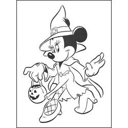 Minnie Mouse dressed as a witch for Halloween coloring page