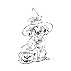 Dalmatian puppy dressed as a witch for Halloween coloring page