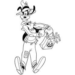 Goofy dressed as a scarecrow for Halloween coloring page