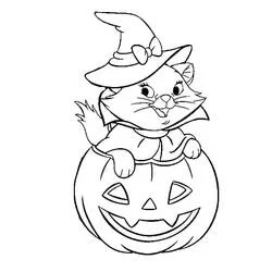 Marie in witch costume sitting in a pumpkin coloring page