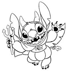 Stitch dressed as a devil for Halloween coloring page