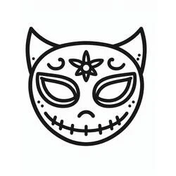 Halloween Mask with cat ears and flower motif coloring page