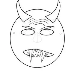 Halloween Mask with demon horns and fangs coloring page