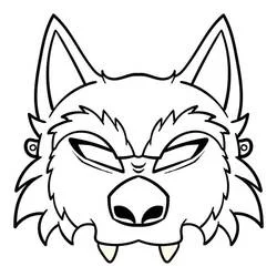 Wolf mask with spiky fur and slanted eyes coloring page