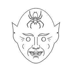 Halloween Mask with vampire face and spider coloring page