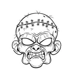 Halloween Mask with stitched forehead and spiky hair coloring page