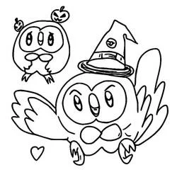 Rowlet duo in Halloween costumes coloring page