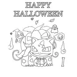 Bulbasaur with a pumpkin costume for Halloween coloring page