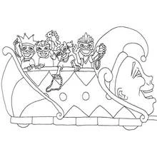 Kids on a Mardi Gras parade float coloring page