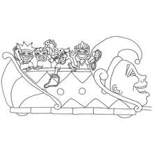 Mardi Gras parade float with masked children coloring page