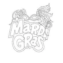 Mardi Gras mask with feathers and lettering coloring page