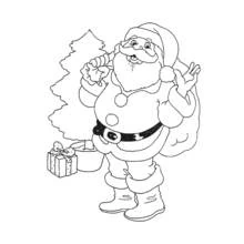 Santa Claus waving beside a Christmas tree coloring page