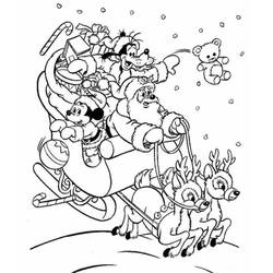 Santa Claus riding a sleigh with Mickey and Goofy coloring page