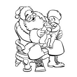 Santa Claus reading a wish list to a child coloring page