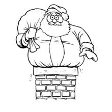 Santa Claus comically squeezed into bricks coloring page