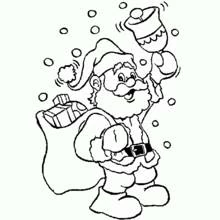 Santa Claus ringing a bell with his sack of gifts coloring page