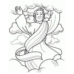 The Ascension of Jesus rising among clouds coloring page