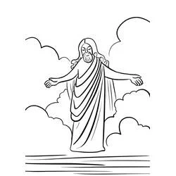 The Ascension of Jesus rising among the clouds coloring page