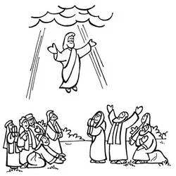 The Ascension of Jesus rising into the clouds coloring page
