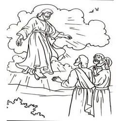 The Ascension of Jesus rising above two apostles coloring page