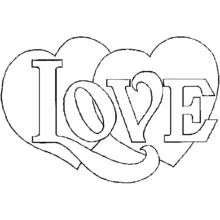 LOVE word with overlapping hearts coloring page