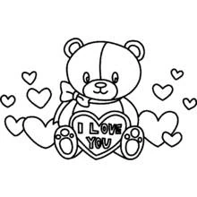 Teddy bear holding an I Love You heart coloring page