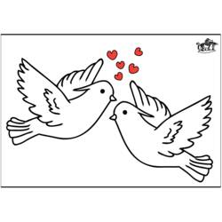 Two doves flying with hearts coloring page