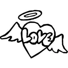 Heart with angel wings, halo and the word Love coloring page